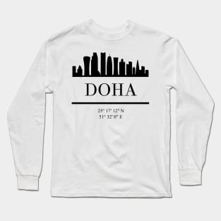 DOHA QATAR BLACK SILHOUETTE SKYLINE ART Long Sleeve T-Shirt